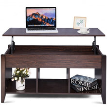 Load image into Gallery viewer, trestle table lift up plank made wood coffee color sturdy with elements rack storage setting plate space cup book sofa living room