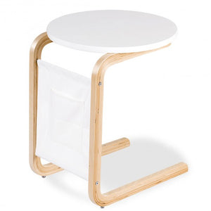 Table round white color make sturdy wooden size 48.2 cm have space chair with storage bag for setting tray cup lamps book remote