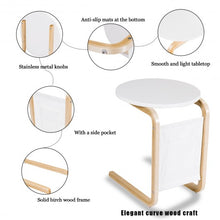 Load image into Gallery viewer, Table round white color make sturdy wooden size 48.2 cm have space chair with storage bag for setting tray cup lamps book remote