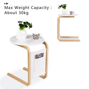 Table round white color make sturdy wooden size 48.2 cm have space chair with storage bag for setting tray cup lamps book remote