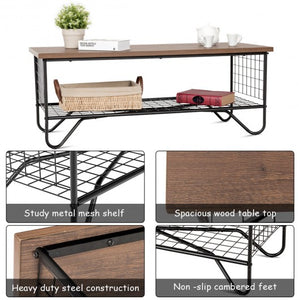 Coffee Table Wooden Metal Frame Low Shelf nightstand multifunction beside end storage living room shelf sofa setting tea cup lamps on size L41" x W20" x H17inch