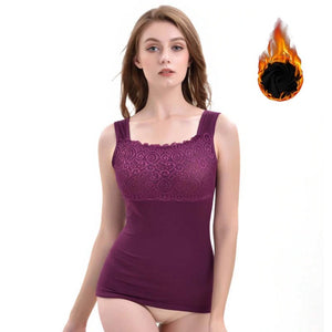 Winter Thermal Underwear Camisole Tank Top Plus Size Warm Velvet T shirt Women Lace Strap Crop Tops - jnpworldwide