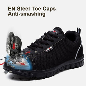 Men Steel Toe Work Safety Shoes Lightweight Breathable Smashing Non Slip Reflective Casual Sneaker - jnpworldwide