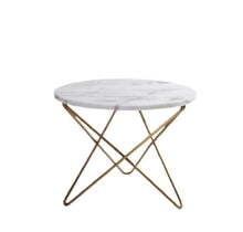 Load image into Gallery viewer, Side table round shape nightstand end storage made metal gold legs new setting coffee cup top decor garden office dining kitchen coffee desk living room tall 14.5in x W17.7 inch.