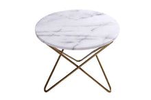 Load image into Gallery viewer, Side table round shape nightstand end storage made metal gold legs new setting coffee cup top decor garden office dining kitchen coffee desk living room tall 14.5in x W17.7 inch.