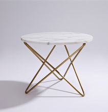 Load image into Gallery viewer, Side table round shape nightstand end storage made metal gold legs new setting coffee cup top decor garden office dining kitchen coffee desk living room tall 14.5in x W17.7 inch.