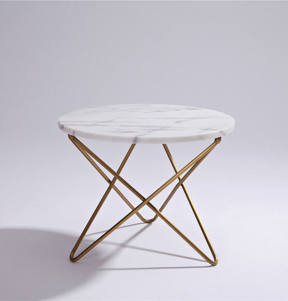 Side table round shape nightstand end storage made metal gold legs new setting coffee cup top decor garden office dining kitchen coffee desk living room tall 14.5in x W17.7 inch.