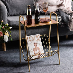 Table rack light gold color luxury wrought iron sturdy shelf for decor storage coffee cup bottle book corner sofa room kitchen