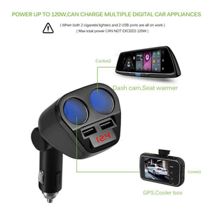Car Charger universal 120W port Lighter Socket Splitter Hub Dual USB 5V/3.4A mobile Phone DVR new 1 - jnpworldwide