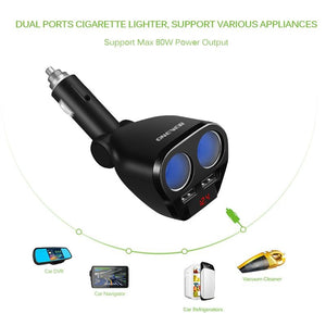 Car Charger universal 120W port Lighter Socket Splitter Hub Dual USB 5V/3.4A mobile Phone DVR new 1 - jnpworldwide