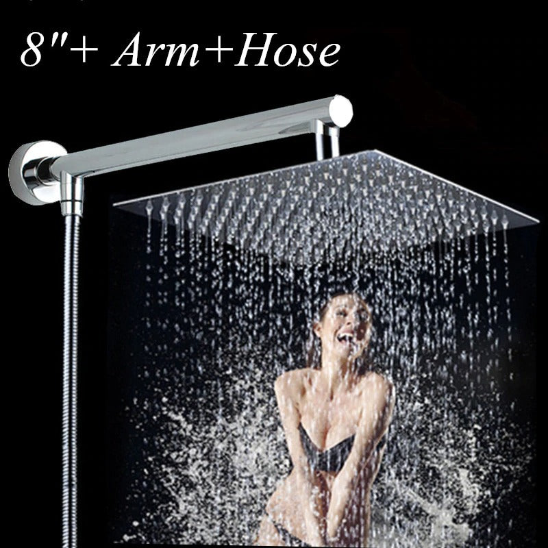 Shower Over head Stainless Square Sprayer rain Chrome Finish bath wash water dot 8 to 16 inch - jnpworldwide