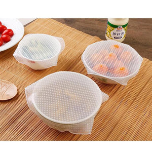 4pcs set Silicone Food Wrap Reusable Keeping Fresh Bowl Pot Seal Vacuum Cover Stretch Lid Kitchen - jnpworldwide