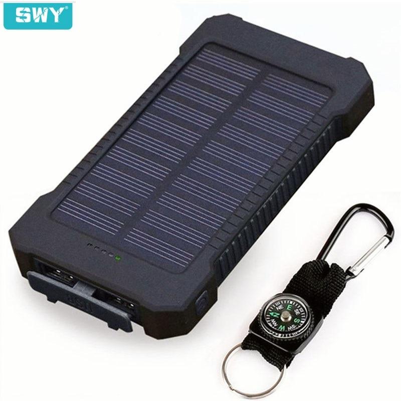 Solar Power Bank Charger Waterproof Solar 30000mAh 2 USB Ports External for Xiaomi with LED Light - jnpworldwide