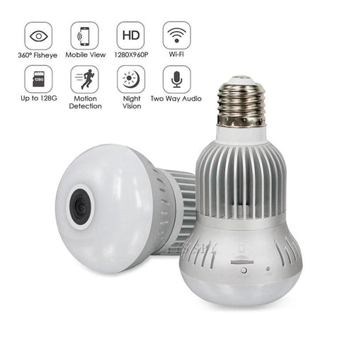 360° Video Camera Panorama 3D WiFi IP Home Security Light Bulb HD Smart Night Vision cctv zoom slr - jnpworldwide
