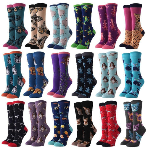 Socks Funny Cartoon Animal Personality face Print Design Motion Cotton Breathable Cat Butterfly soft - jnpworldwide