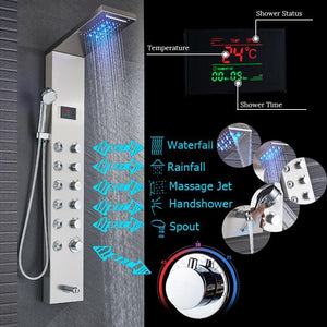 Luxury Brushed Bathroom Hand Shower Faucet LED Bathtub Mixer Tap Temperature spray Nozzle Sprinkler - jnpworldwide