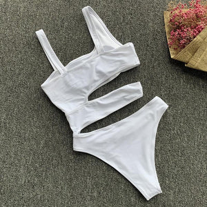 Sexy White One Piece Swimsuit Women Cut Out Swimwear Push Up Bathing Suits Beach Wear Swimming Women - jnpworldwide