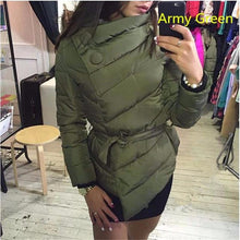 Load image into Gallery viewer, Women Winter Designer Parkas Solid Color Belt Irregular Style Female Clothing Stand Collar Casual s - jnpworldwide