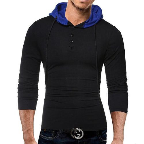 Men Hooded T Shirt Long Sleeve Casual Slim Fit Autumn Solid Color Desinger Tee tactical hood soft s - jnpworldwide