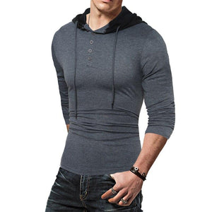 Men Hooded T Shirt Long Sleeve Casual Slim Fit Autumn Solid Color Desinger Tee tactical hood soft s - jnpworldwide