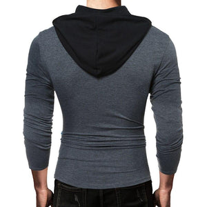 Men Hooded T Shirt Long Sleeve Casual Slim Fit Autumn Solid Color Desinger Tee tactical hood soft s - jnpworldwide