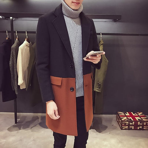 Coat Patchwork Wool Overcoat Long Trench Men Trench Desinger Outwear Party Jacket men soft shirt new - jnpworldwide