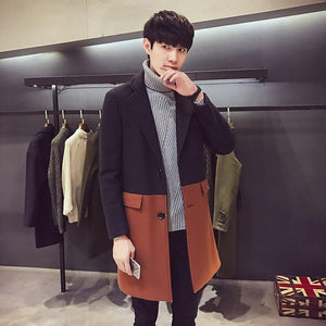 Coat Patchwork Wool Overcoat Long Trench Men Trench Desinger Outwear Party Jacket men soft shirt new - jnpworldwide