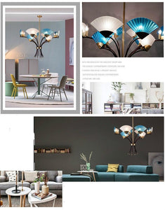 modern Light Designer Fan-shaped Glass Pendant rope Living Room Dining Bedroom Bar strip tube color - jnpworldwide