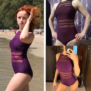 Women Swimsuit One Piece Push Up Swimwear Mesh High Neck Bathing Summer Beach Wear Sexy Backless - jnpworldwide
