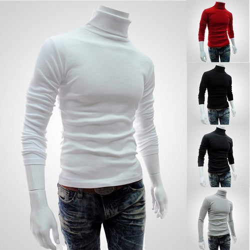 Spring Sweater Males Turtleneck Solid Color Casual Sweater Slim Fit Knitted Cotton Pullovers Shirts - jnpworldwide