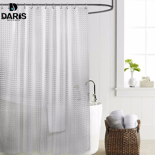 Plastic PEVA 3d Waterproof Shower Curtain Transparent White Clear Bathroom Luxury Bath Hook Bathtub - jnpworldwide