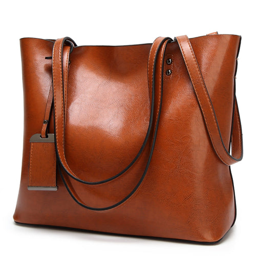 Waxing Leather bucket bag Double strap handbag shoulder bags  Purpose Shopping tote sac women purse - jnpworldwide