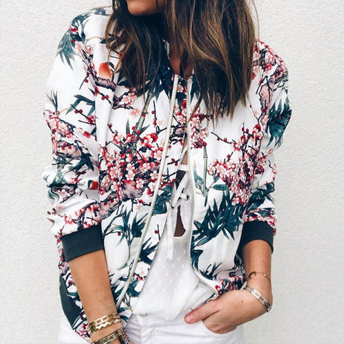 Jackets Bomber Outerwear Coats Women Ladies Retro Floral Zipper Up Bomber Casual Jacket vest warm - jnpworldwide