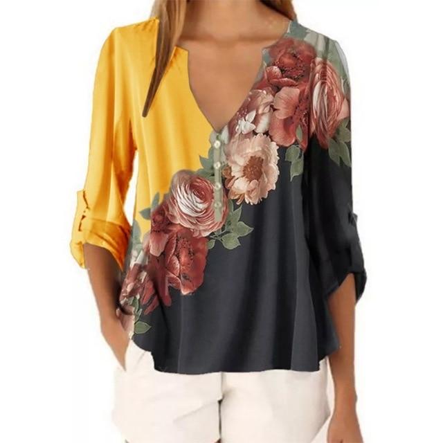 New Summer Short Sleeve Shirt Sexy V-neck Floral Print Tops Blouse Fashion Casual Shirt Style Casual - jnpworldwide