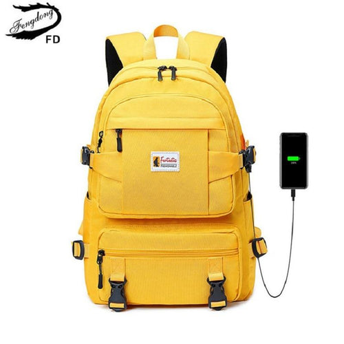 fashion yellow backpack children school bags girls waterproof oxford large teenagers tote shoulder - jnpworldwide