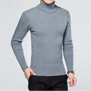 Spring Sweater Males Turtleneck Solid Color Casual Sweater Slim Fit Knitted Cotton Pullovers Shirts - jnpworldwide