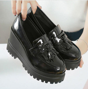 Autumn Women Platform Casual High Heel Tassels Female Footwear Leather Wedge Shoes Ladies Slip On - jnpworldwide