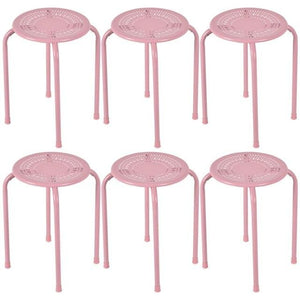 chair set 6 pcs stackable metal stool round kitchen Pink Living Room Chairs home seat place office - jnpworldwide