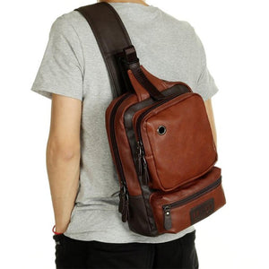 Shoulder Bag Vintage Men Crossbody Chest Casual Fashion PU Leather Messenger zipper fashion Clutch - jnpworldwide