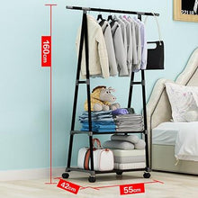 Load image into Gallery viewer, Stainless Hanger Standing Coat Rack Creative Home Furniture Clothes Hanging Storage Wood Wheel - jnpworldwide