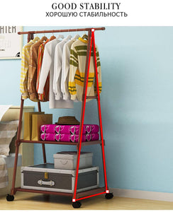 Stainless Hanger Standing Coat Rack Creative Home Furniture Clothes Hanging Storage Wood Wheel - jnpworldwide