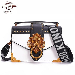 Fashion Designer Metal Lion Head Square Pack Shoulder Bag Crossbody Clutch Women Wallet Handbags 1 - jnpworldwide