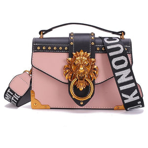 Fashion Designer Metal Lion Head Square Pack Shoulder Bag Crossbody Clutch Women Wallet Handbags 1 - jnpworldwide