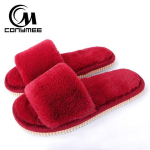 Womens Fur Slippers Winter Shoes Size room Home Slipper Women Indoor Warm Fluffy Cotton cover pairs - jnpworldwide