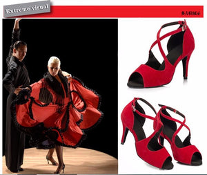 Woman Ballroom Latin Dance Shoes Red Salsa Sandals Female Social Party Tango High Heels Soft Sole 1 - jnpworldwide