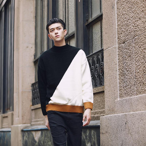 shirt Contrast sweater men designer pullover sweater men shoulder black white green yellow soft coat - jnpworldwide