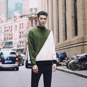 shirt Contrast sweater men designer pullover sweater men shoulder black white green yellow soft coat - jnpworldwide