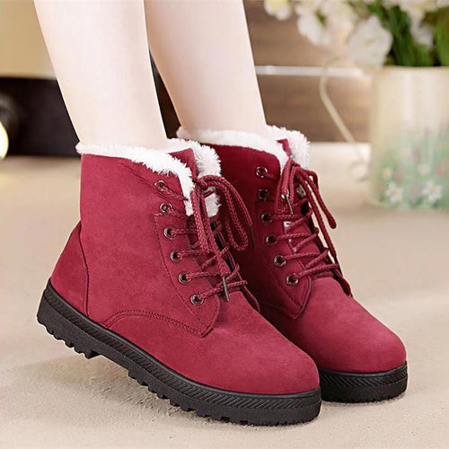 Snow boots classic heels suede women winter warm fur plush Insole ankle shoes hot lace up us new - jnpworldwide