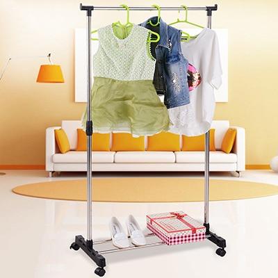 Stainless Hanger Standing Coat Rack Creative Home Furniture Clothes Hanging Storage Wheel - jnpworldwide