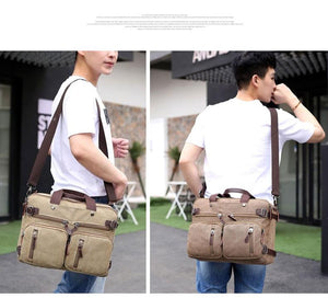 Canvas Bag Leather Briefcase Travel Suitcase Messenger Shoulder Tote Handbag Casual Laptop Pocket 1 - jnpworldwide